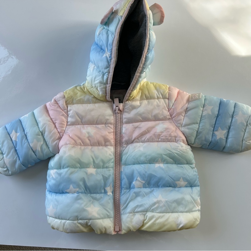 GAP Baby Puffer Jacket Rainbow Stars 0-6 Months